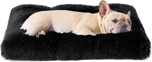 EHEYCIGA Fluffy Dog Crate Bed for Medium Dogs, Plush Crate Pad, Black | Calming Anti Anxiety Medium Dog Bed, Washable Soft Warm Faux Fur Crate Mat with Non-Slip Bottom by EHEYCIGA