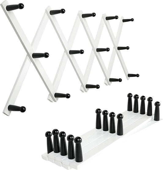 SKOLOO Hat Rack for Wall with 14 Hooks, Pack of 2, Solid Wooden, Modern, Expandable Coat Rack Wall Mount for Coats, Hats, Bags, Baseball Caps, Black on White by SKOLOO