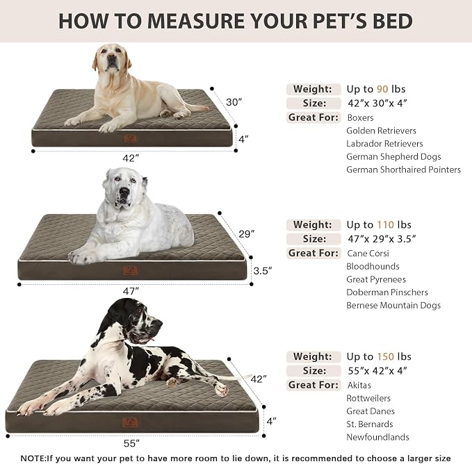 WNPETHOME Orthopedic XXL Dog Beds for Large Senior Dog Bed Comfy Sleeping | XXL Washable Waterproof Dogs Bed with Removable Cover, Multi-Needle Quilting Dogs Crate Bed for Relax , Dark Green 55x42 Inch - Image 5