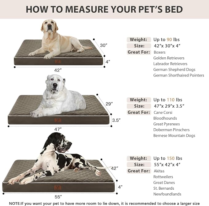 WNPETHOME Orthopedic Waterproof Extra Large Senior Dogs Bed for Comfy Sleep | XL Washable Ped Bed with Removable Cover, Multi-Needle Quilting XL Crate Bed for Large Sized Dog Relax, Dark Green 42x30 Inch - Image 5