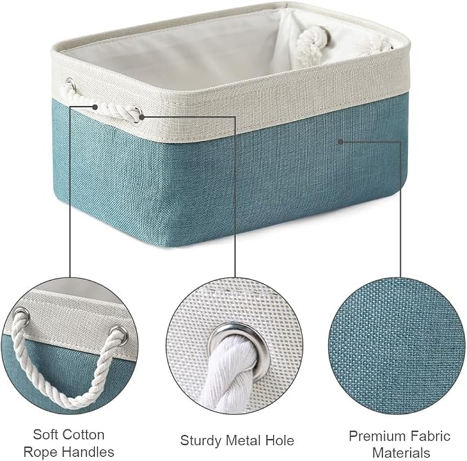 TheWarmHome Fabric Storage Bin with Handles,Storage Basket for Home Storage and Organization, Shelf Basket with Cover for Living Room Bedroom Closet（White & Green Medium 13.8L×9.8W×6.7H - Image 6