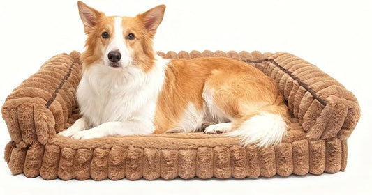 Waterproof Orthopedic Dog Bed for Medium Dogs Brown | Non-Slip Egg-Crate Memory Foam Dog Couch Pet Bed with Sides Removable Washable Cover for Crate by wowohpet
