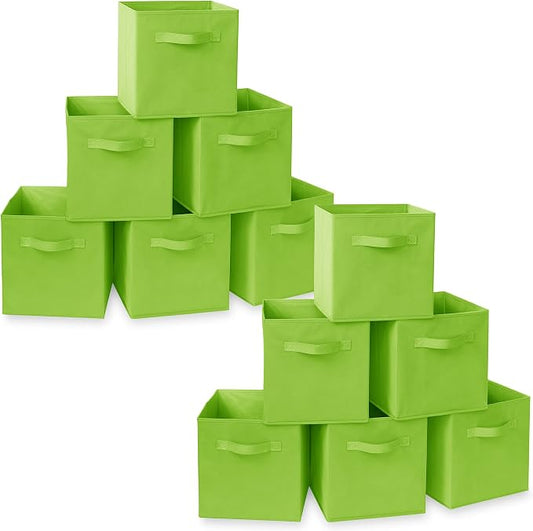 Casafield Set of 12 Collapsible Fabric Cube Storage Bins, Lime Green - 11" Foldable Cloth Baskets for Shelves, Cubby Organizers & More by Casafield