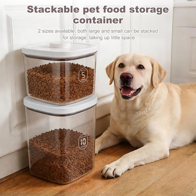 LEAWALK 10Lbs/10.57Qt Airtight Dog Cat Food Storage Container and Dog Treat Containers BPA-Free, PET Clear Stackable Pet Storage Bin, Pop Top, 1-Cup Scoop for Pet Food/Rice/Flour/Bread/Grains - Image 8