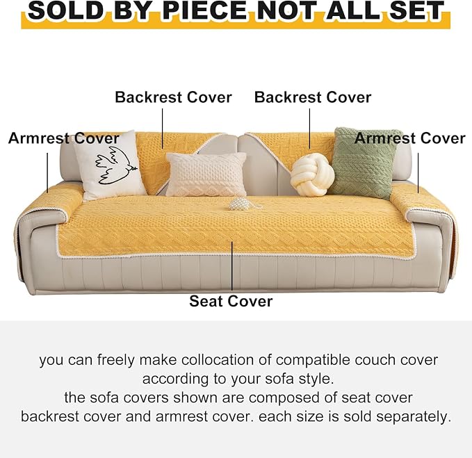vctops Cable Jacquard Plush Sofa Couch Covers Boho Fuzzy Couch Cover for Dogs Soft Non Slip Sectional Sofa Slipcover Thick Warm Washable Furniture Protector for Kids, Pets (Yellow,28"x59") - Image 2
