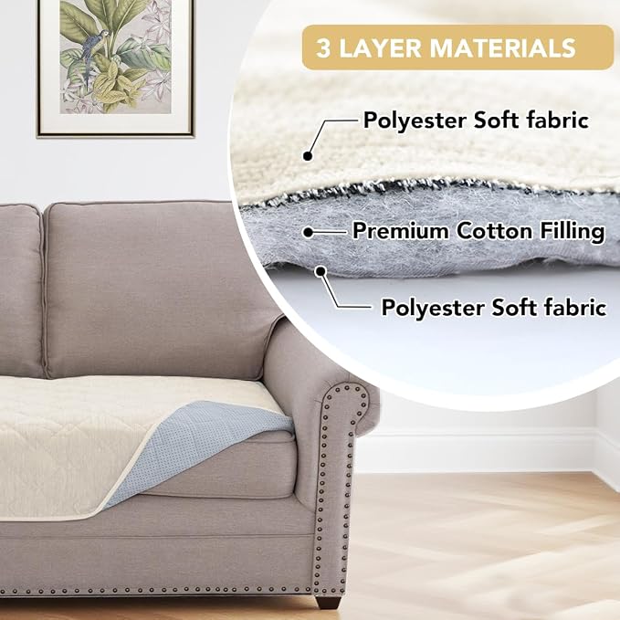 H.VERSAILTEX Couch Cover Chenille Pet Fuzzy Sofa Covers for 2 Cushion Couch Anti Slip Washable Sofa Slipcovers with Strap Soft Couch Protector Cover for Dogs Cats Kids(34.5" x 63", Ivory) - Image 5