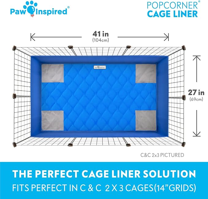 Paw Inspired PopCorner Washable Fleece Cage Liners, C&C 2x3, Blue | Reinforced Corners, Super Absorbent Mat, Bedding, Waterproof Bottom, Guinea Pigs, Ferrets, Rabbits, Hamsters, Small Animals - Image 4