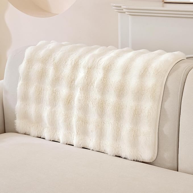 OstepDecor Faux Fur Couch Covers for Sofa, Soft Plush Sofa Covers Washable | Non Slip Dog Couch Protector, Pet Hair, Dirt & Wear Protection, Fits Sofas, Loveseats & Sectionals, 35.4" x 35.4", White by OstepDecor