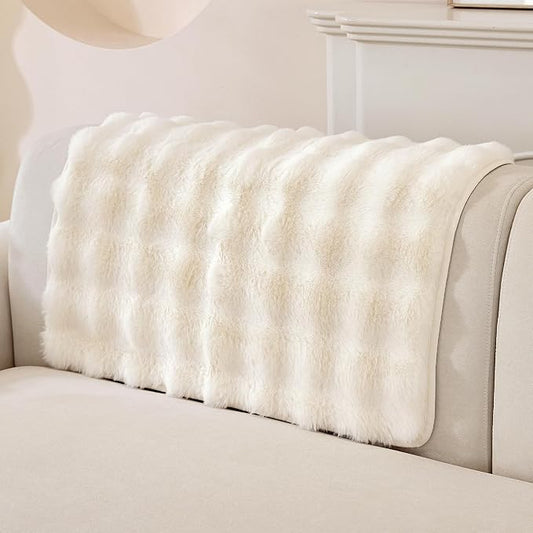 OstepDecor Faux Fur Couch Covers for Sofa, Soft Plush Sofa Covers Washable | Non Slip Dog Couch Protector, Pet Hair, Dirt & Wear Protection, Fits Sofas, Loveseats & Sectionals, 35.4" x 35.4", White by OstepDecor