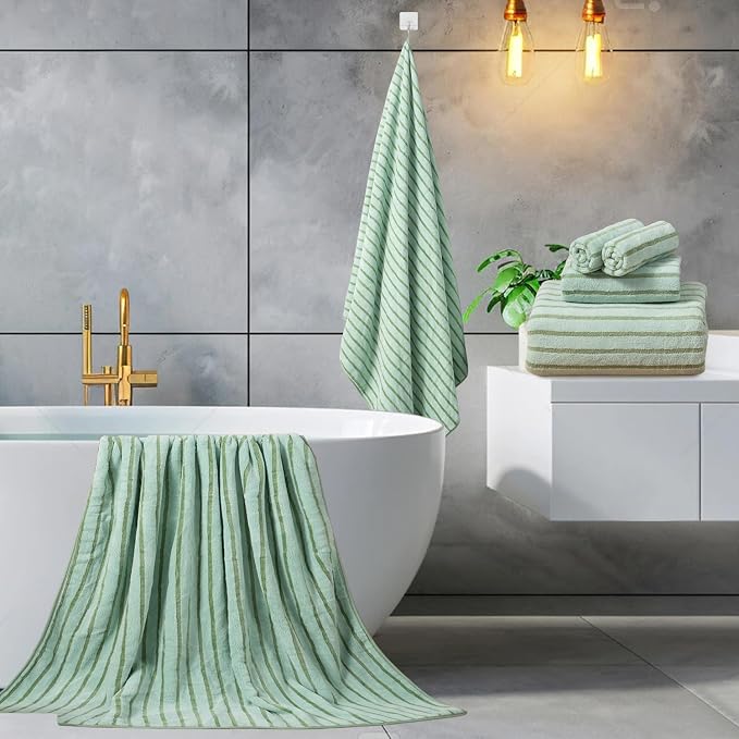 Mistyrose Bath Towels,4 Pack Light Green 35"x70" Large Bath Towels Microfiber Absorbent XL Bath Sheets Super Soft Towels for Bathroom Quick Dry Oversized Shower Towels for Family Hotel Spa Gym - Image 3