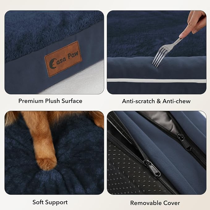 Orthopedic Dog Bed for Extra Large Dogs, 48x30in, Navy Blue | Orthopedic Foam Relieves Joint Pressure, Bolsters Supports Head And Neck, Washable Cover, Non-Slip Bottom - Image 6