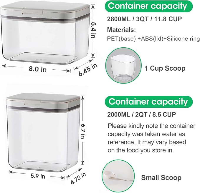 TBMax 2 Pack Large Dog Treat Container Bins 2 Qt + 3 Qt with One-Press Flip-up Lid, Airtight Pet Dog Cat Treat Jar for Countertop, Pet Biscuit Canister Cookie Holder - Image 4
