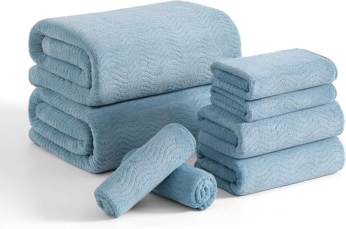 8 Piece Bath Towel Set |2 Oversized Large Bath Sheet,2 Hand Towels,4 Washcloths| Ultra Soft Bath Towel Set for Bathroom Hotel Gym Spa,Highly Absorbent Quick Dry Bathroom Towel Collections,Turquoise by JessyHome