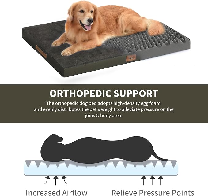 Outdoor Extra Large Dog Bed XXL for Giant Breed Dogs | Egg Crate Orthopedic Foam, Fits 48x30 Crates, TPU Waterproof Layer, Machine Washable 1680D Oxford Cover, Up to 110 lbs - Image 4