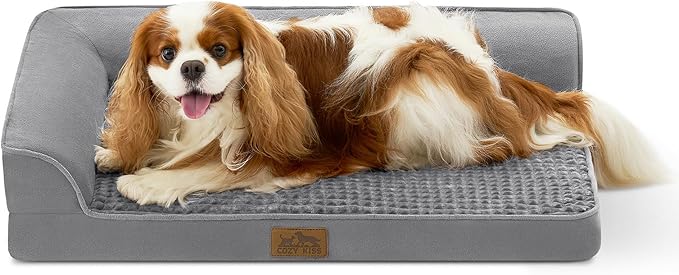 COZY KISS Orthopedic Dog Bed for Medium Small Size Dog, Dogs Crate Bed, L Shaped Foam Anti-Slip Bottom Pet Cat Sofa with Washable Removable Cover, Suitable for Pet Up to 40 lbs, 30x20x6.5 inch, Grey by COZYKISS