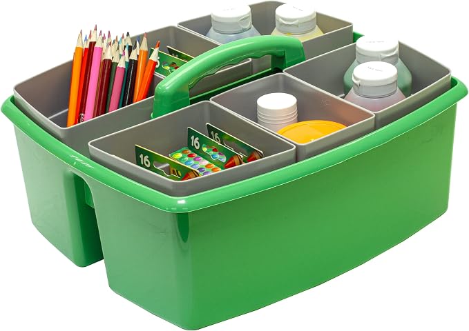 Storex Large Classroom Caddy with Cups, 13 x 11 x 6.575 Inches, Green, Case of 2 (00983U02C) - Image 5