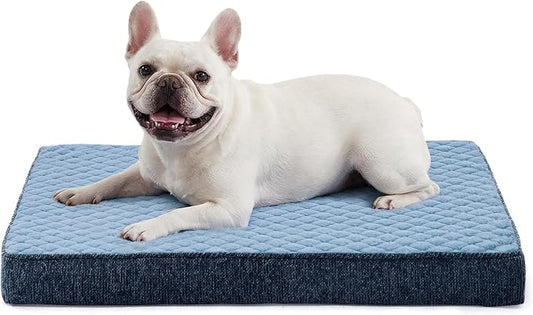 JOEJOY Orthopedic Dog Bed for Small Dogs, Washable Dog Crate Bed Small Sized with Removable Cover, Egg Memory Foam Pet Beds, Blue, 23"x17" by JOEJOY