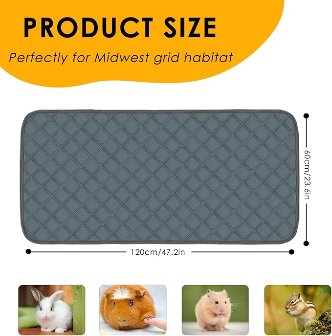 2 Pack Guinea Pig Cage Liners Washable Guinea Pig Bedding Super Absorbent | Waterproof | Non Slip| Reusable Guinea Pig Pee Pads for Small Animals Cages Rabbit Hamster Rat - 48" x 24" - Image 2