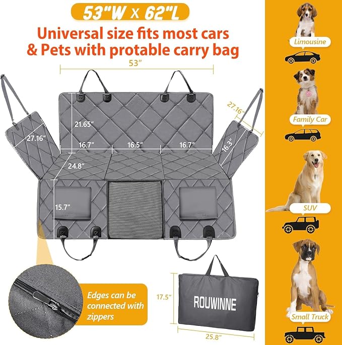 Back Seat Extender for Dogs-Large Space, Dog Car Seat Cover Hard Bottom Holds 420lb, Sturdy Backseat Extender for Dogs, Upgraded Waterproof Pet Car Bed Dog Hammock for Car, SUV, Truck, Grey - Image 5