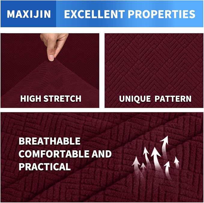 MAXIJIN 3 Piece Couch Covers for 2 Cushion Couch Sofa Cover, Stretch Loveseat Sofa Slipcovers for Sofas with 2 Large Cushions, Thick Dogs Pet Furniture Covers (71"-91", Wine Red) - Image 4