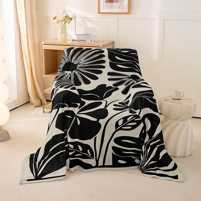Erosebridal Boho Floral Couch Cover 71" X 91" Black Flower Sofa Cover Vintage Abstract Floral Leaves Couch Protector Aesthetic 70S Modern Sofa Protector for Cushion Couches Sofas, Washable Non Slip - Image 2