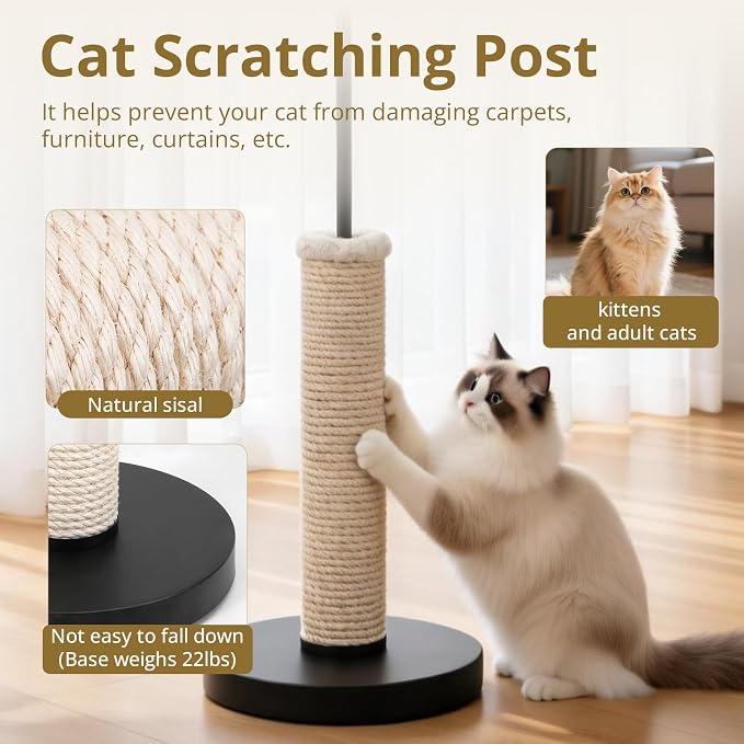61 Inches Cat Scratching Post, Floor Lamp,Durable Natural Sisal and Heavy Duty Base,Suitable for Living Room Bedroom Dining Room Kitchen - Image 3