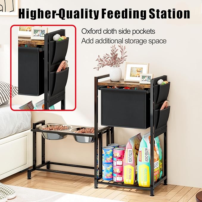 INGIORDAR Elevated Dog Bowls Stand Adjustable Raised Station Toy Bin Basket | Metal Pet Food Feeder Dish Station Non-Slip Dog Bowl Stand Stainless Steel Food Water Bowl for Medium Large Small Dogs - Image 5