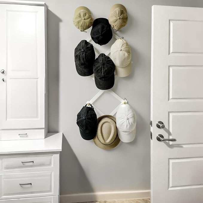 SKOLOO Hat Rack for Wall with 14 Hooks, Solid Wooden, Modern, Expandable Coat Rack Wall Mount for Coats, Hats, Bags, Baseball Caps, Natural on White - Image 4
