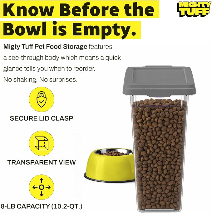 Mighty Tuff 8 lb Pet Food Storage Container with Airtight Lid, Clear | Secure lid clasp helps keep dog and cat food fresh while the clear container simplifies pantry organization. - Image 3
