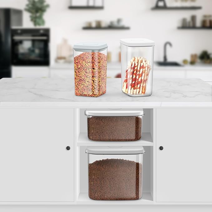 LEAWALK 4.2Qt 2Pack Airtight Dog Cat Food Storage Container and Dog Treat Containers BPA-Free, PET Clear Stackable Pet Storage Bin, 1 Cup Scoop, 1 Sponge cleaning brush, Pop Top, With handle (Grey) - Image 8