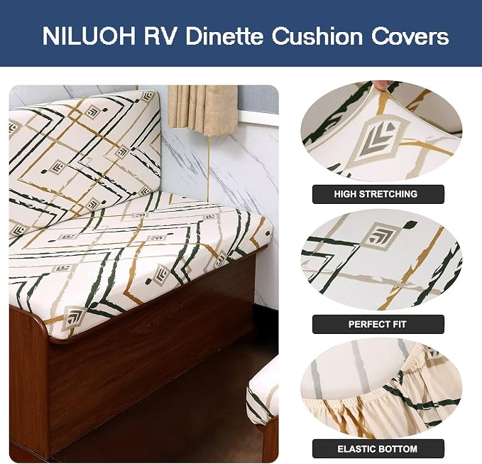 NILUOH RV Dinette Cushion Covers,Jacquard Camper Cushion Slipcovers Replacement Sofa Cushions Washable Slipcovers for Travel Trailer Couch (31, 2 Bench Cover & 2 Backrest Cover) - Image 2