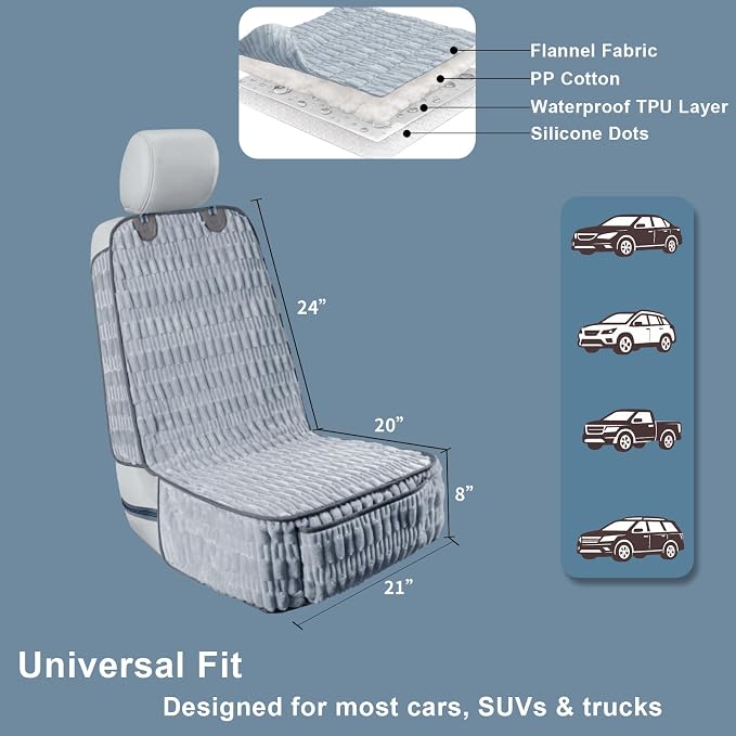 Front Seat Dog Car Seat Cover, Plush Waterproof Protector, Grey | Non-Slip Backing, Soft, Side Flaps, Full Coverage, Hair, Dirt & Scratch Defense, Machine Washable, Fits Cars, SUVs & Trucks - Image 6