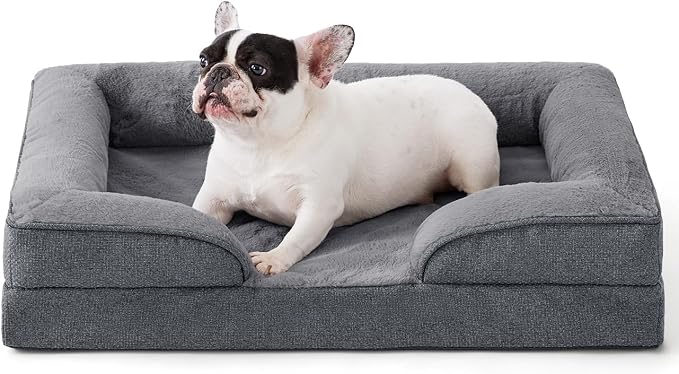 Made4pet Dog Bed Orthopedic, Dog Sofa for Small Dogs Supportive Foam Pet Cushions Bed with Washable Removable Cover, Egg-Crate Foam, Waterproof Lining Bottom, Grey, 30 * 20 * 6.5 Inch by Made4Pets