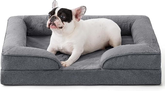 Made4pet Dog Bed Orthopedic, Dog Sofa for Small Dogs Supportive Foam Pet Cushions Bed with Washable Removable Cover, Egg-Crate Foam, Waterproof Lining Bottom, Grey, 30 * 20 * 6.5 Inch by Made4Pets