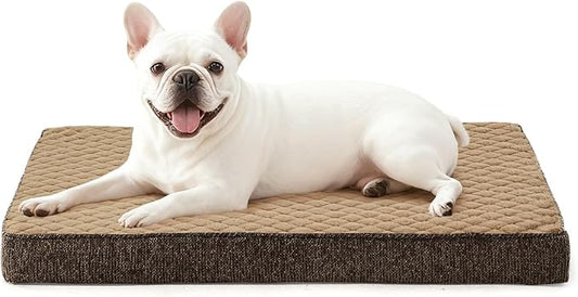 JOEJOY Orthopedic Dog Bed for Small Dogs, Washable Dog Crate Bed Small Sized with Removable Cover, Egg Memory Foam Pet Beds, Brown, 23"x17" by JOEJOY