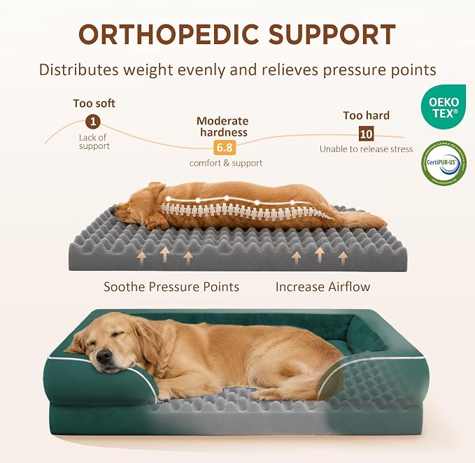 Comfort Expression Orthopedic Dog Bed for Medium Size Dog with Bolster | Waterproof Dog Couch Bed with Washable Cover & Non-Slip Bottom, Supportive Egg Crate Foam Medium Pet Bed, 28x19 Inch - Image 2