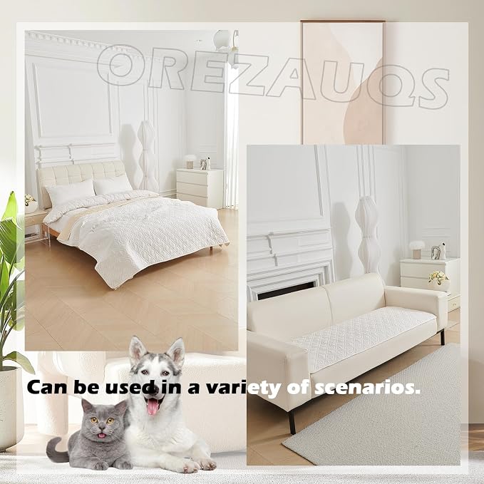 Waterproof Blanket Dog Bed Cover Non Slip Large Sofa Cover Dog Blanket for Couch Protection Pet Blanket for Furniture Bed Couch Sofa Reversible (White,210 * 260cm) - Image 3