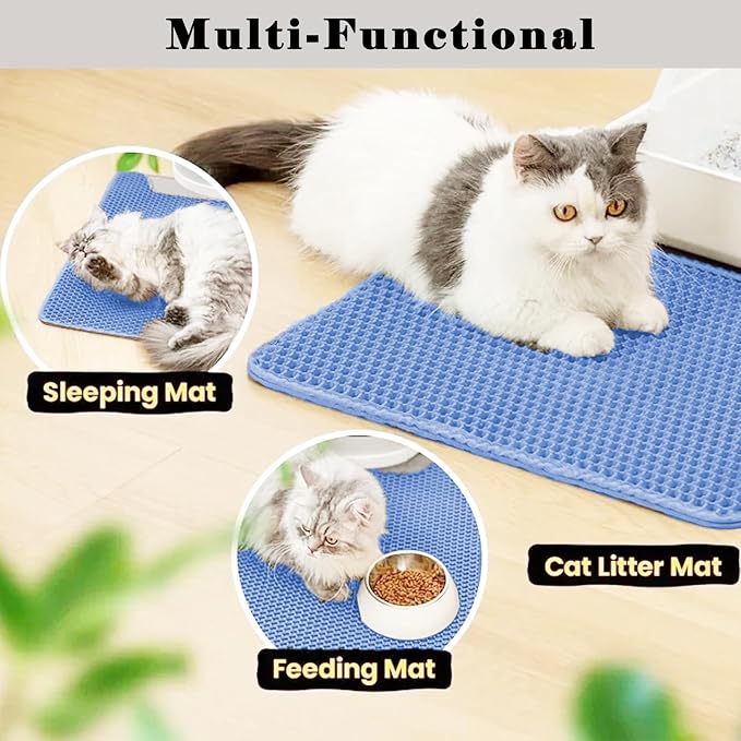 HCY&WLD Cat Litter Mat, Honeycomb Double Layer Cat Litter Trapping Mat, Waterproof Urine Proof Non-Slip, Scatter Control, Less Waste, Easier to Clean (Blue, 24" X 18") - Image 6