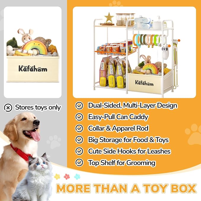 KAFAHOM Dog Toy Bin, Multi-Functional Dog Toy Basket with Collar Rod & Can Dispenser, Puppy Essentials Shelf, Dog Stuff Box, Perfect Basket for Dog Toys in Living Room, Great Gift for Pet Lovers - Image 7