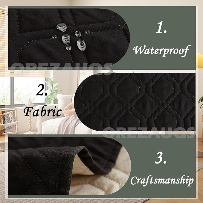 Waterproof Blanket Dog Bed Cover Non Slip Large Sofa Cover Dog Blanket for Couch Protection Pet Blanket for Furniture Bed Couch Sofa Reversible (Black,100 * 127cm) - Image 4