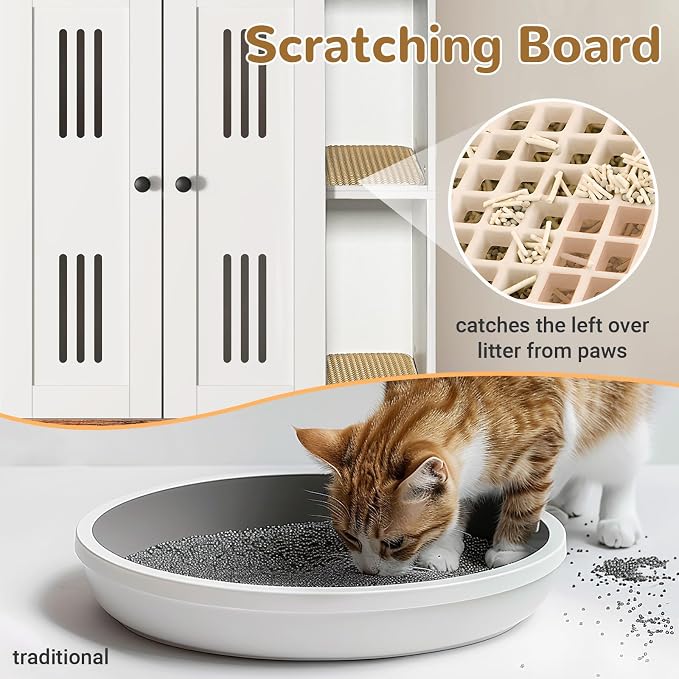 Yafylly Litter Box Enclosure for 2 Cats, Double Litter Box Enclosure with Scratch Mat, Hidden Cat Litter Boxes Furniture for Most Litter Boxes, White - Image 3