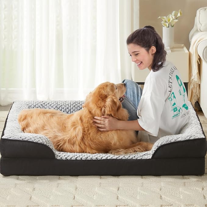 LEXTRO Orthopedic XXL Dog Bed, Washable Dog Beds for Extra Large Dogs | 48x35 Inch Non-Slip Bottom Dog Sofa for Senior Dogs and Pet Couch Bed with Waterproof Lining , Washable Removable Cover - Image 5