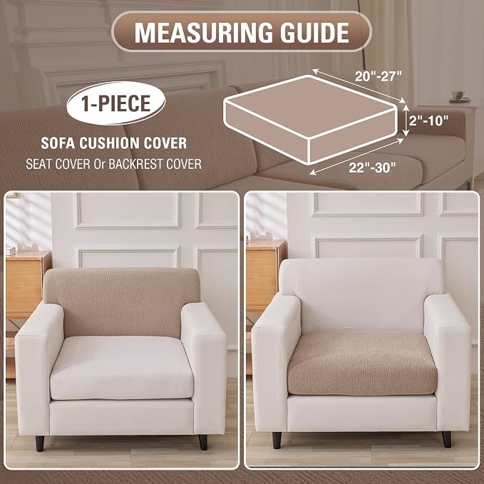 Couch Cushion Covers Sectional Couch Covers Stretch Washable Soft Seat Cushion Covers Furniture Protector Sofa Slipcovers for Pets(Khaki,1 Piece Seat Cover or Back Covers) - Image 2