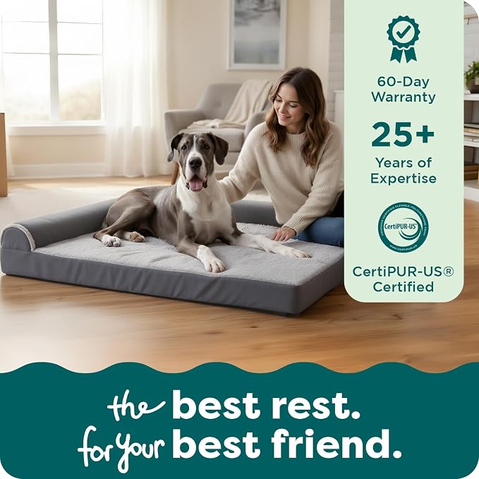 Furhaven Orthopedic Dog Bed for Large Dogs w/ Removable Bolsters & Washable Cover, For Dogs Up to 125 lbs - Plush & Velvet L Shaped Chaise - Deep Sapphire, Jumbo Plus/XXL - Image 9
