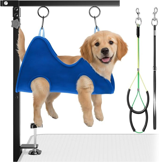 Adjustable Foldable Dog Grooming Arm with Clamp, 26–40 in Height, Safety Hammock & No-Sit Holders, Grooming Restraint for Small & Medium Dogs by pickpiff