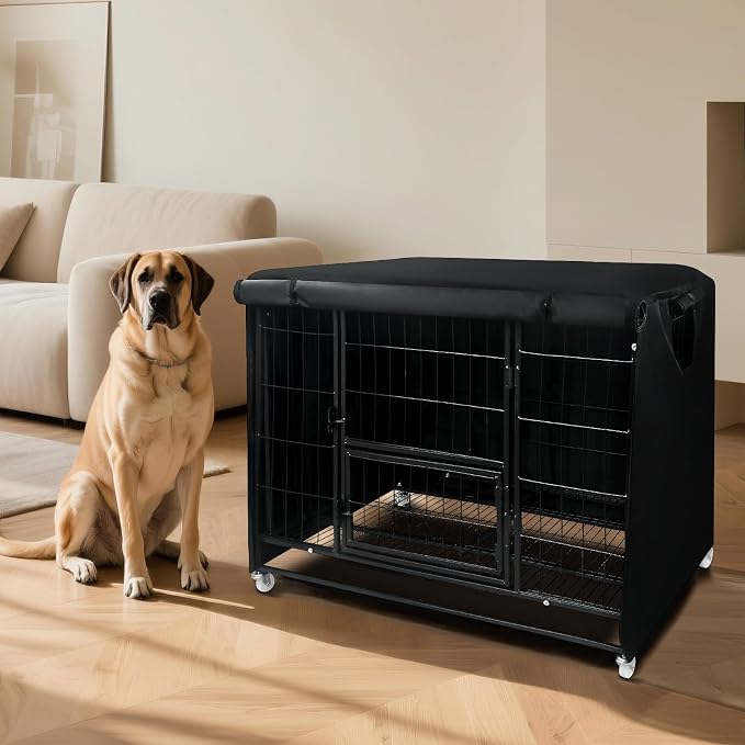 54 Inch Dog Crate Cover for Heavy Duty Dog Cages 900D Oxford Fabric Insulated Dog Kennel Cover UV-Resistant Chewproof Soundproof Windproof Rainproof Fit for Wire Dog Cage (Not Include Cage) - Image 2