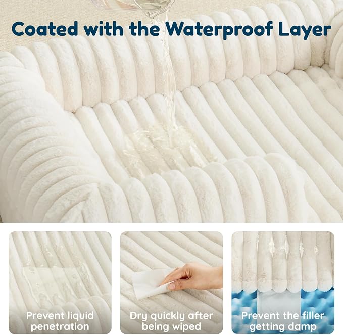 ChiXnuggle Faux Fur Orthopedic Dog Bolster Bed, Waterproof Washable Cover | rectangular dog sofa couch,egg crate foam,non-slip bottom,for small medium dogs,cream,30*24*7,puppy bed - Image 4