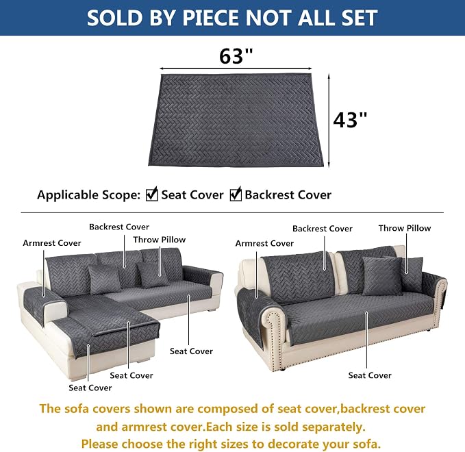 Eismodra Couch Cover,Sectional Couch Covers,Sofa Covers for 3 Cushion Couch,Anti-Slip Sofa Slipcovers for Dogs Cats Kids Loveseat Recliner L Shaped Armrest Backrest,Dark Gray 43''x63''(Only 1 Piece) - Image 5