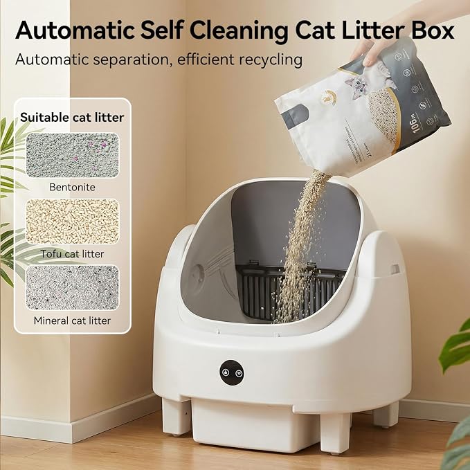 Automatic Litter Box App Control Self Cleaning Litter Box Odor Control＆Safety Protection for Multiple Cats with Garbage Bag, Cat Litter Mat and Fragrance Box, Ivory - Image 7