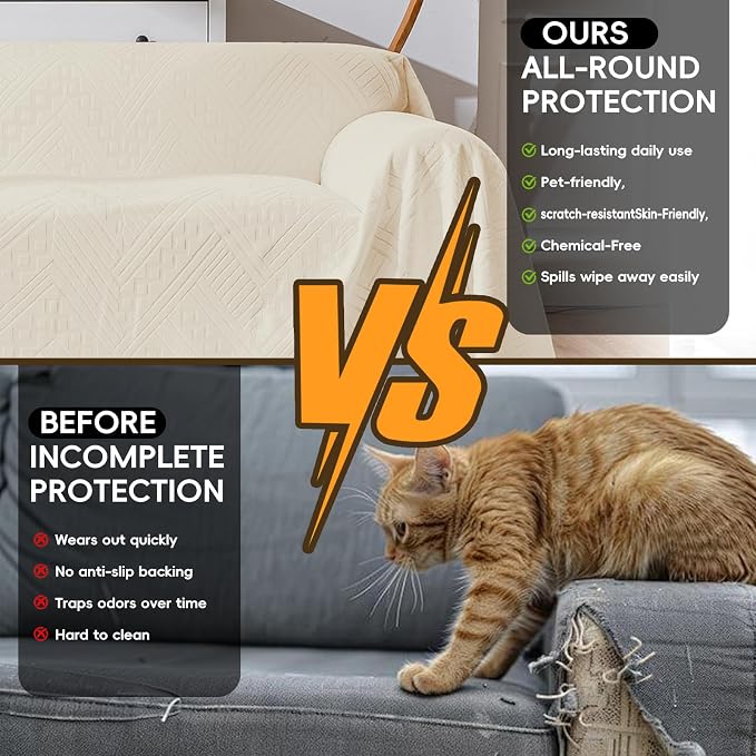 Waterproof Couch Cover, Reversible, Pet-Friendly, Washable and Anti-Slip Sofa Covers for Sofa Protection with 2 Cushions, Ideal Sofa Slipcovers for Dogs and Cats (71×102in/Beige) - Image 4
